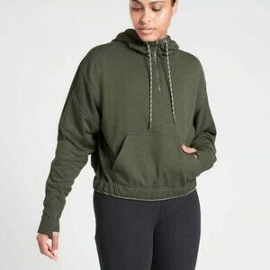 Athleta Womens Workout Hoodie Sweatshirt Cropped Size M Green Comfort,Casual